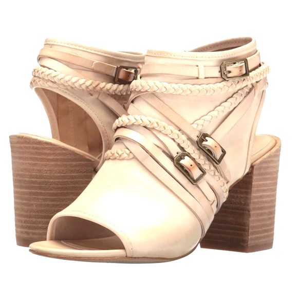 ISOLA LEONORA OPEN-TOE STACK-HEEL TAN LEATHER STRAPPY SANDALS ANKLE BOOTIE Sz8.5 - Picture 4 of 15